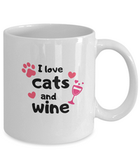 I Love Cats and Wine Mug - White